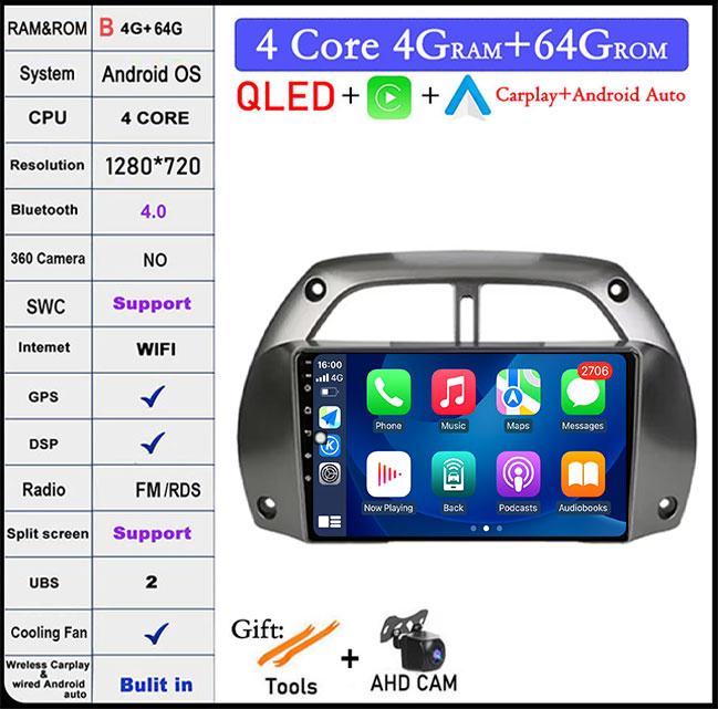 For Toyota RAV4 Rav 4 2001-2006 Android 14 IPS/QLED Car Radio Multimedia Video Player Auto Audio Stereo GPS Carplay