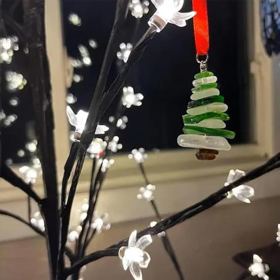 Sea Glass Christmas Tree Ornament Sea Glass Tree Resin Craft Ocean Beach Xmas Hanging Ornament for Home Collection Holiday Decoration
