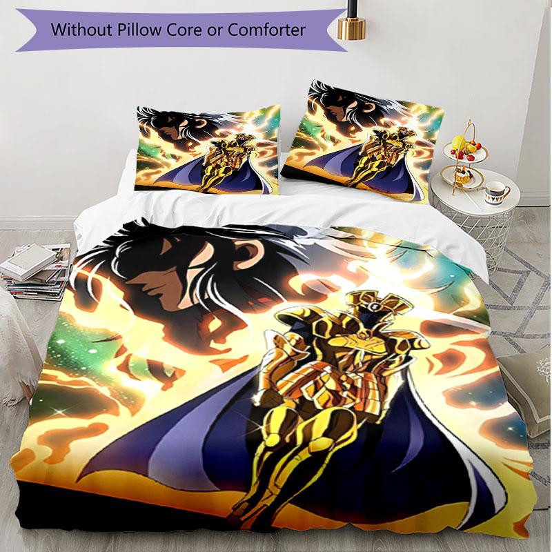 3pcs Duvet Cover Set (1*Duvet Cover + 2*Pillowcase, Without Core), Saint Seiya Print Soft All‑Season Bedding Set, Home Bedroom Decor Gift