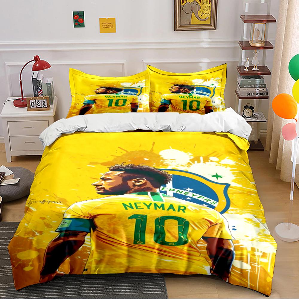 Ensemble de literie de football Neymar Jaune Parure de lit Housse de couette Taies d'oreiller Décoration de la maison (1 * Housse de couette 2 * Taies d'oreiller, sans couette)