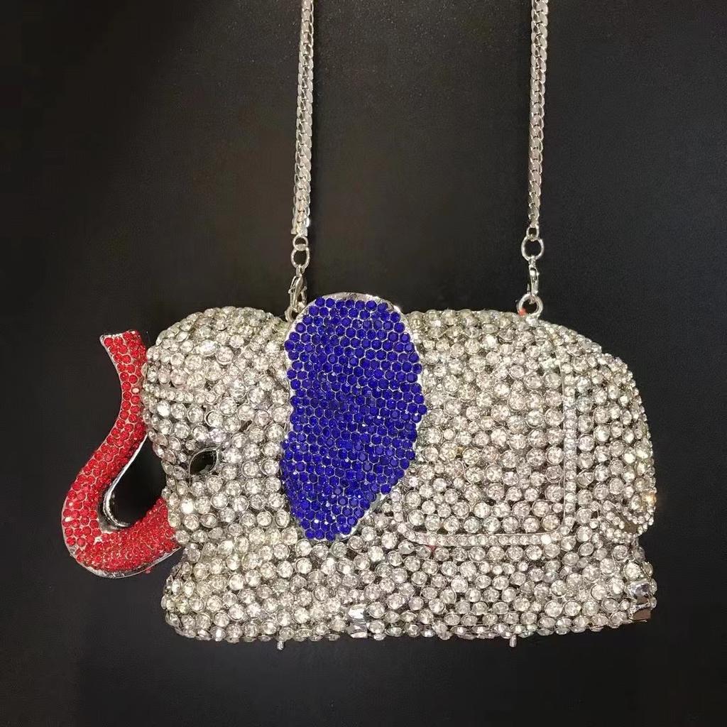 Elephant Style Evening Purse Clutches Pink/Yellow Rhinestone Crystal Women Wedding Bridal Handbags Girls Rhinestone Purses