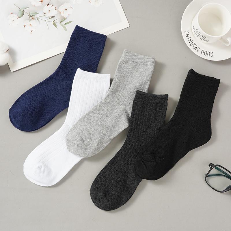 10 Pairs Men's Cotton Striped Socks Breathable All Season Solid Color Business Warm Knit Middle Tube High Quality Socks