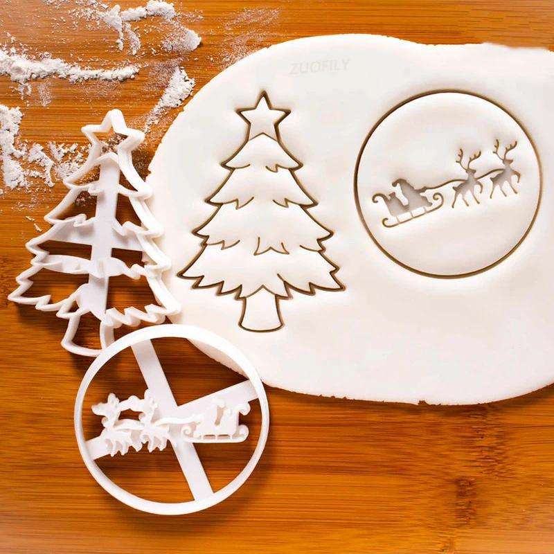 Christmas Cookie Embosser Mold Cartoon 3D Santa Claus Elk Chimney Fireplace Fondant Stamp Cake Decorating Tools Baking Supplies