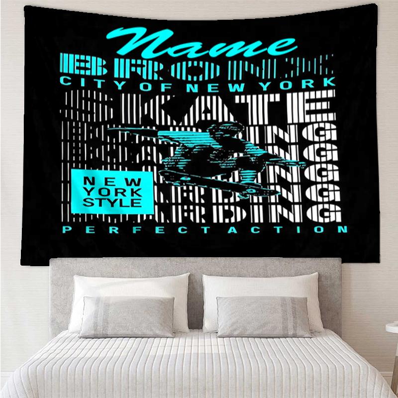 Custom Name skateboard Print Tapestry, Backdrop, Easy Setup, Ideal for Bedroom, Office & Living Room, with Aesthetic Wall Hanging Decor.
