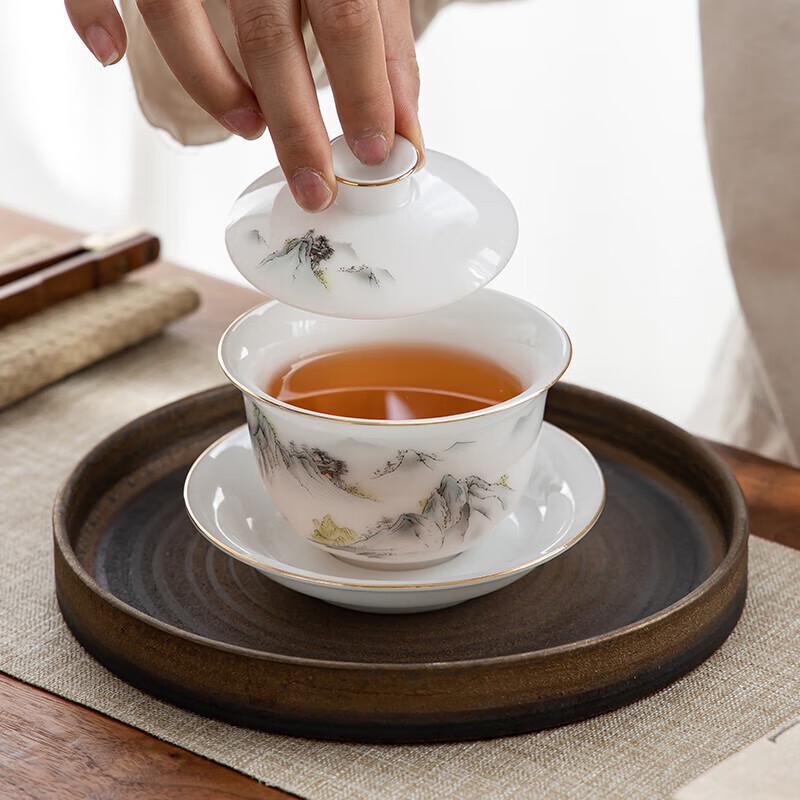 Gold-Inlaid Ice Jade Porcelain San Cai Gaiwan