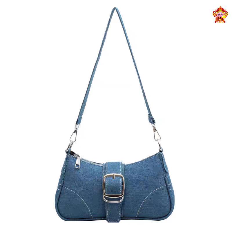 

Chic European & American Denim Canvas Baguette Bag - Women s Versatile Chain Shoulder Bag светло-синий