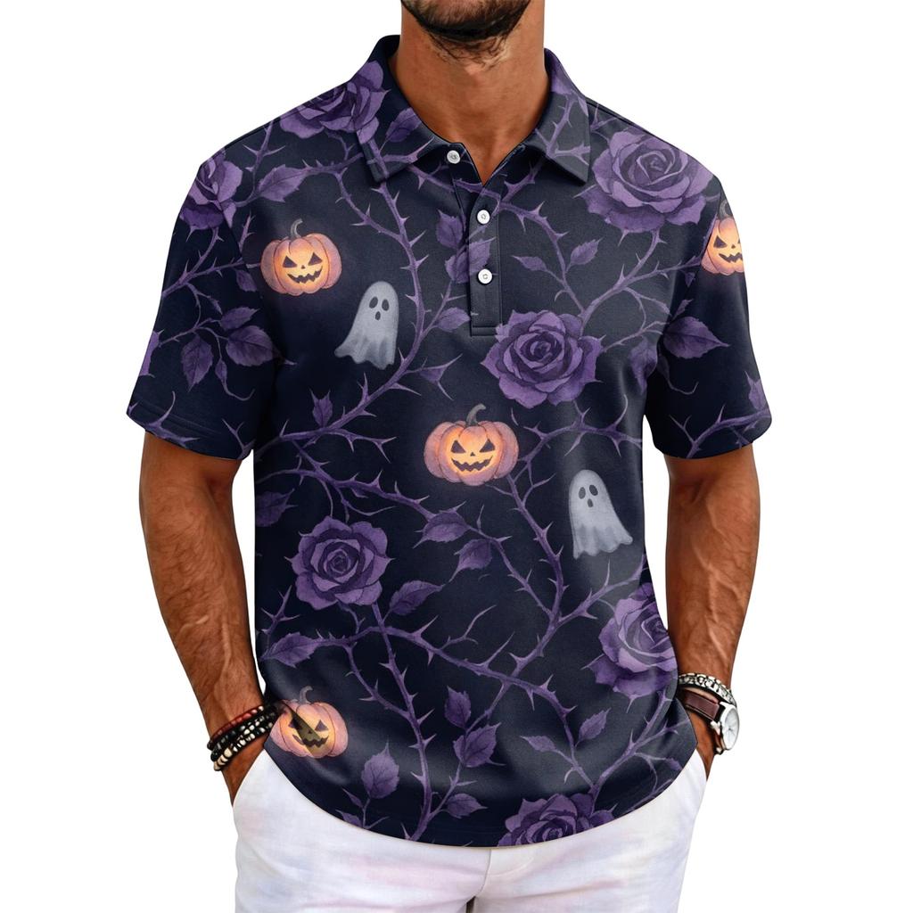 Men's Halloween Printed Short Sleeve Shirt for Holiday Party Costume