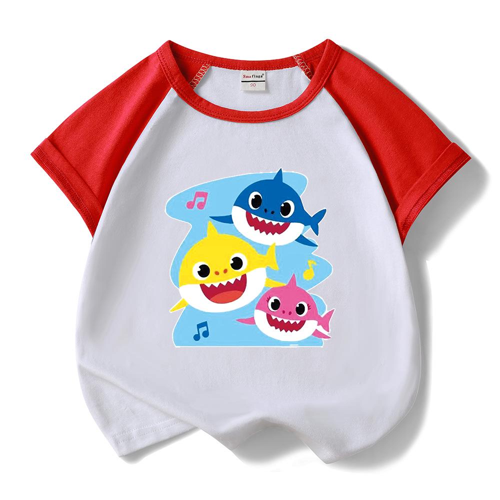 Kids' Baby Shark Summer Set 2024: Pure Cotton Cartoon T-Shirt & Shorts, Two-Piece Set