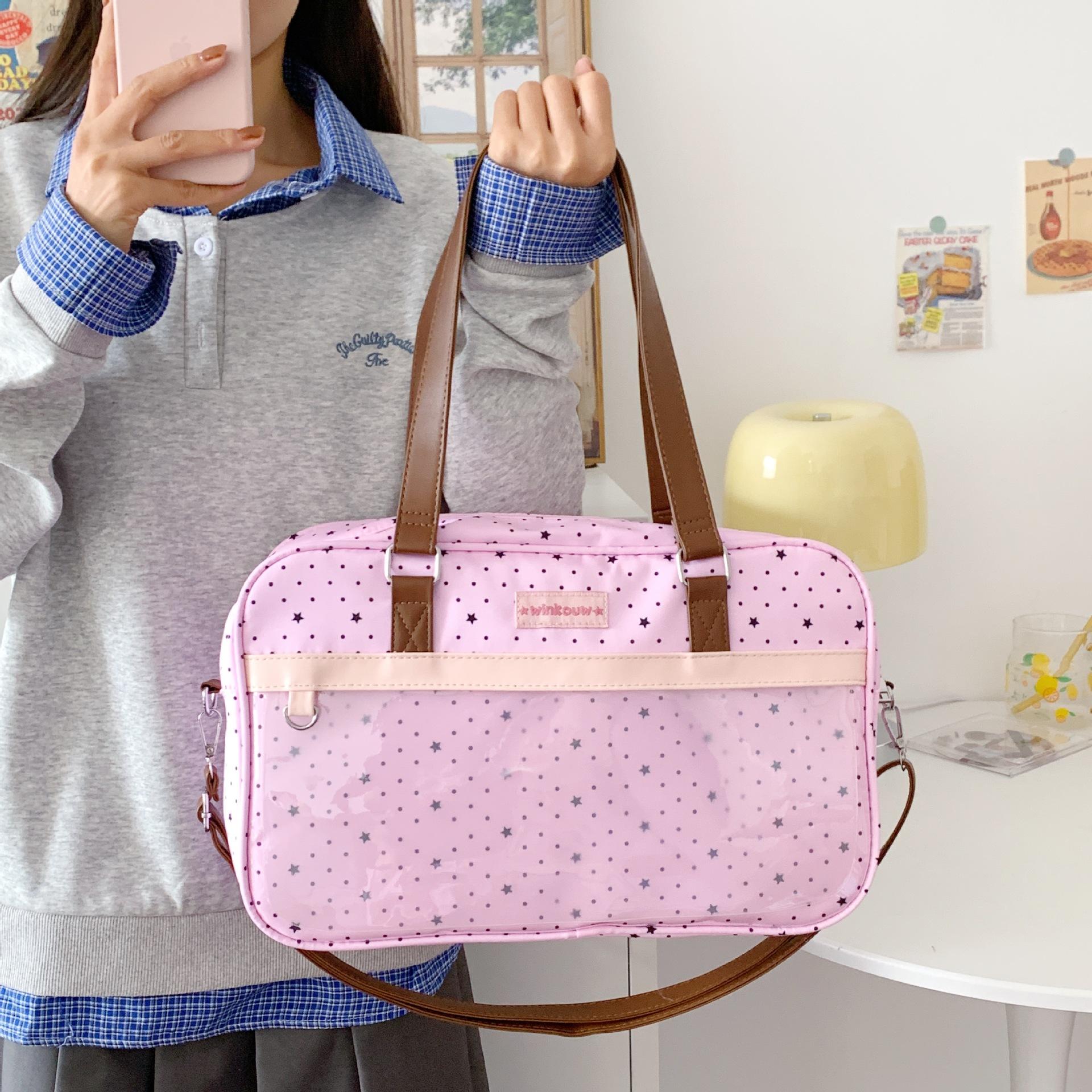 

Cute Polka Dot Single Shoulder Pain Bag Baby Bag Large Capacity Tuition Bag Student Multifunctional Portable Commuter Bag Computer розовый