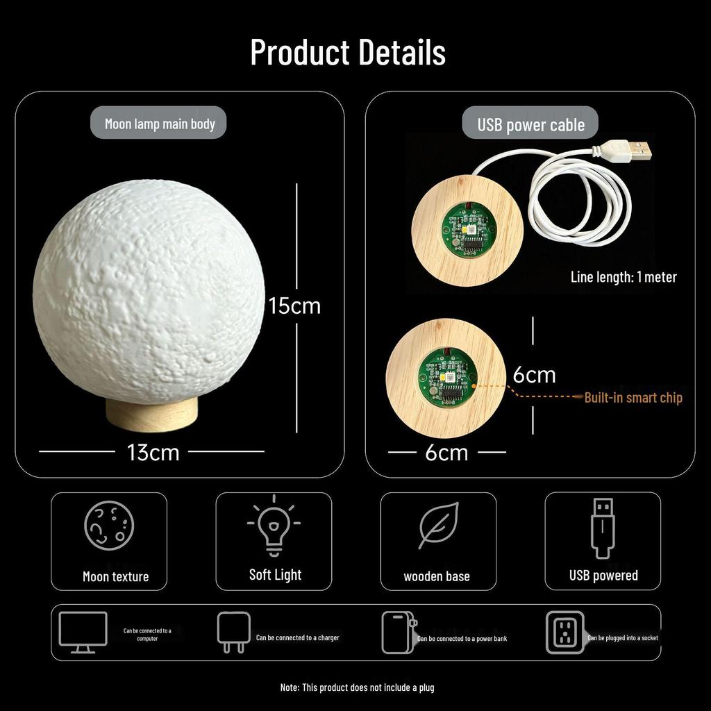 Voice-Controlled Luminous Moon Lamp - Decorative Bedside Night Light