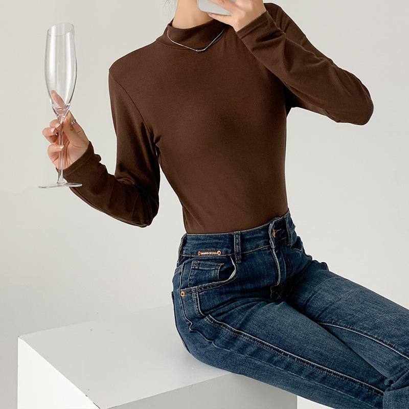 White Semi-turtleneck Bottoming Shirt Women's Spring and Autumn New Loose Inner Slim Long-sleeved T-shirt Comfortable Top