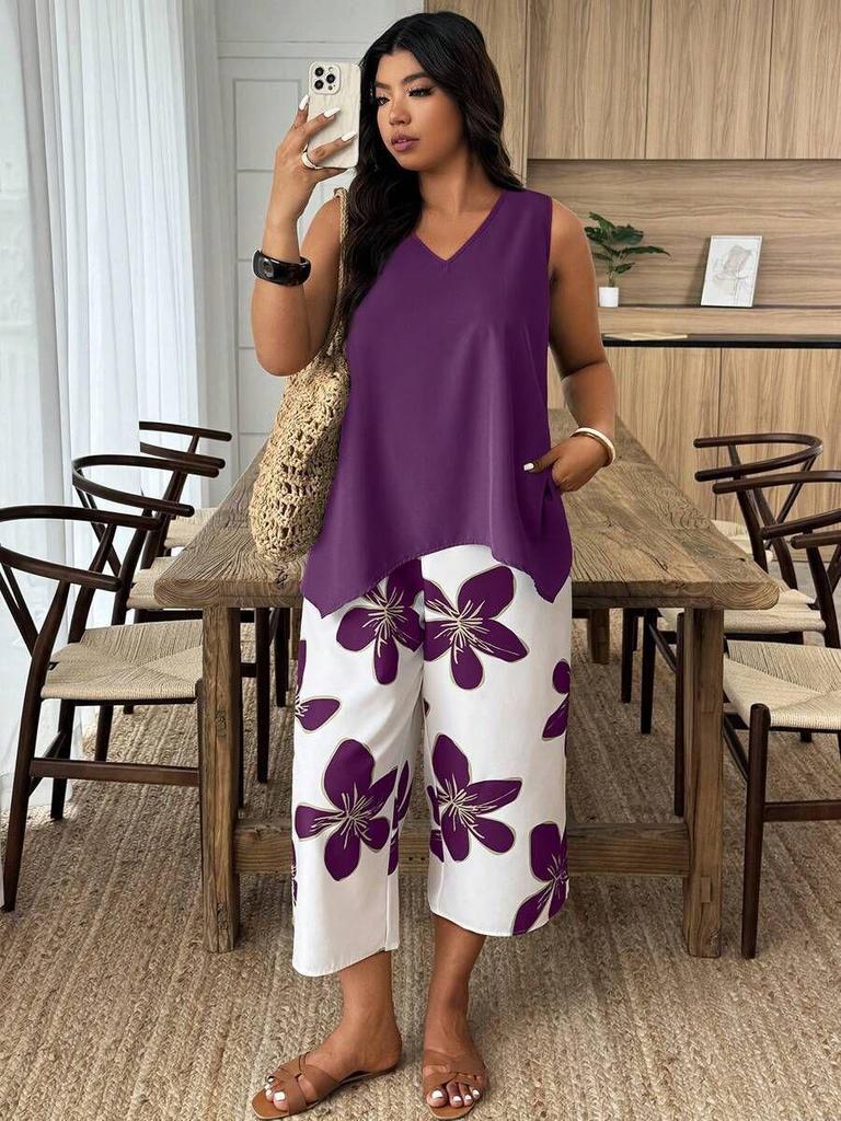 Elegant Women's Printed 7-Point Casual Pantsuit