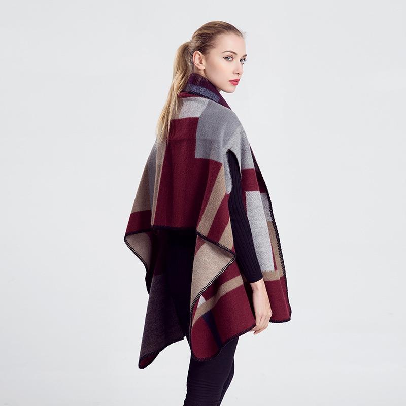 Autumn Winter European American Plaid Open Arm Shawl Scarf