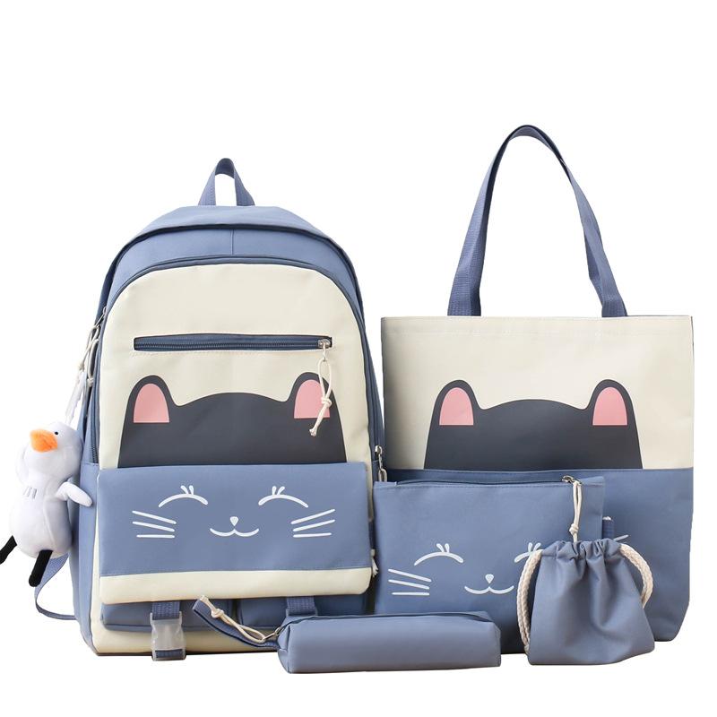 Five-piece backpack new fashion trend casual foreign style student schoolbag large capacity Korean version small fresh and cute