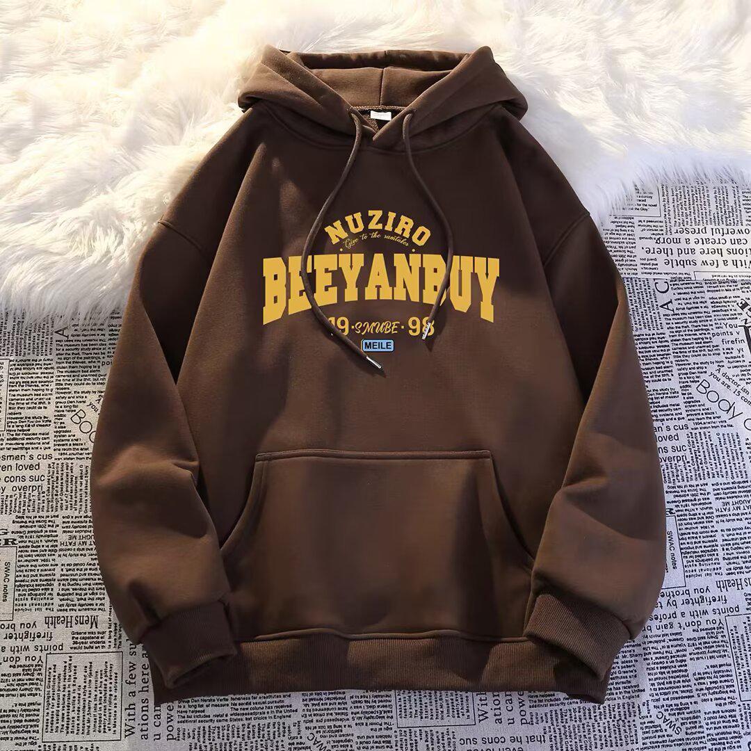 

Men s Plus Size Korean Style Letter Print Hooded Sweatshirt - Cool Autumn/Winter Jacket M кавовий