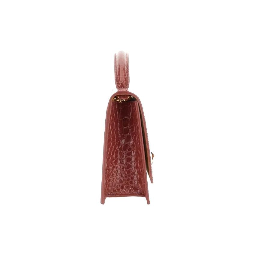 Alexander Mcqueen Skull Croc-Embossed Top Handle Bag, Deep Red, Gold Skull Hardware, Women's Luxury Handbag for Daily Party 732798-1HB0G-6338