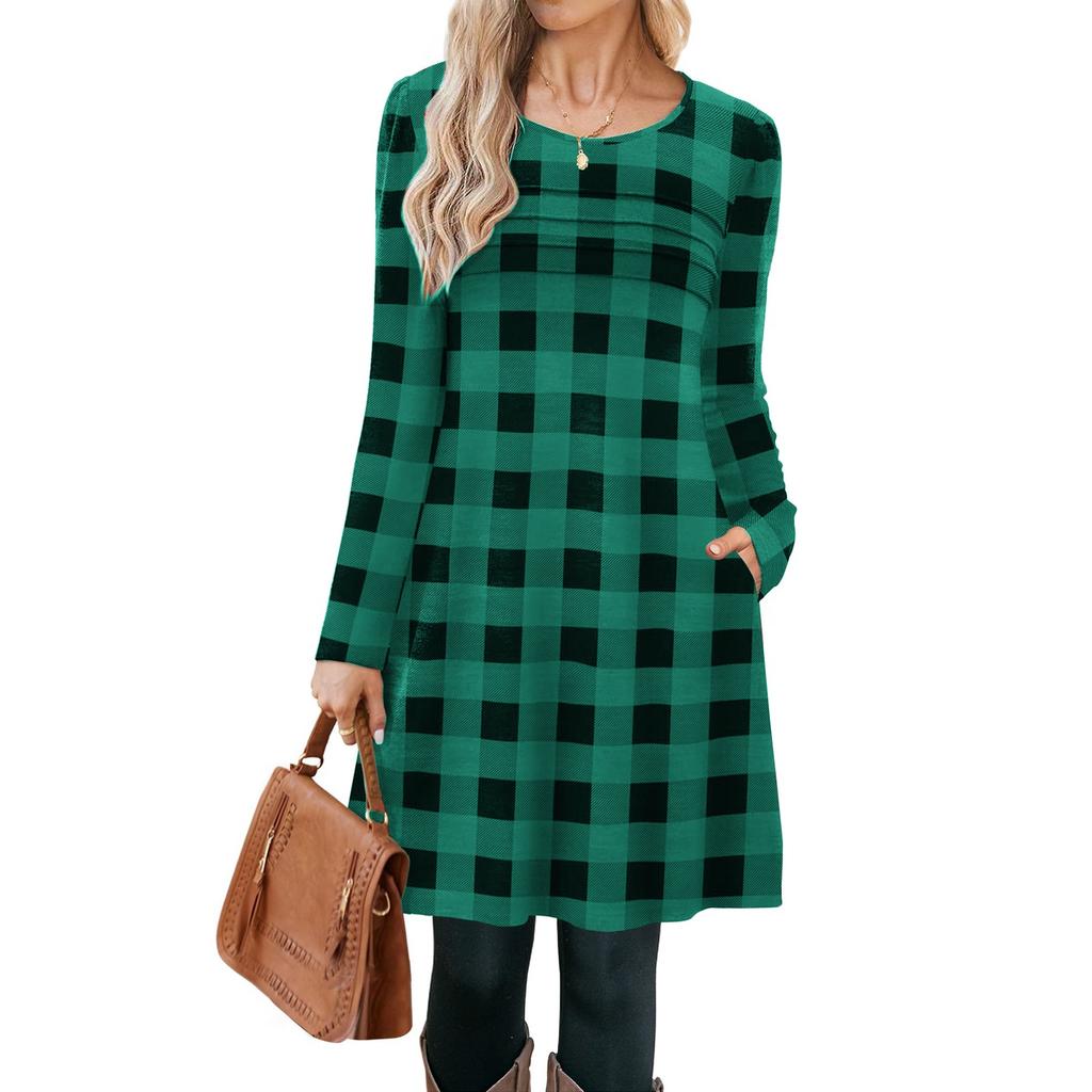 Women's Casual Fashion Long Sleeve Graphic Printed Vintage Dresses With Pockets