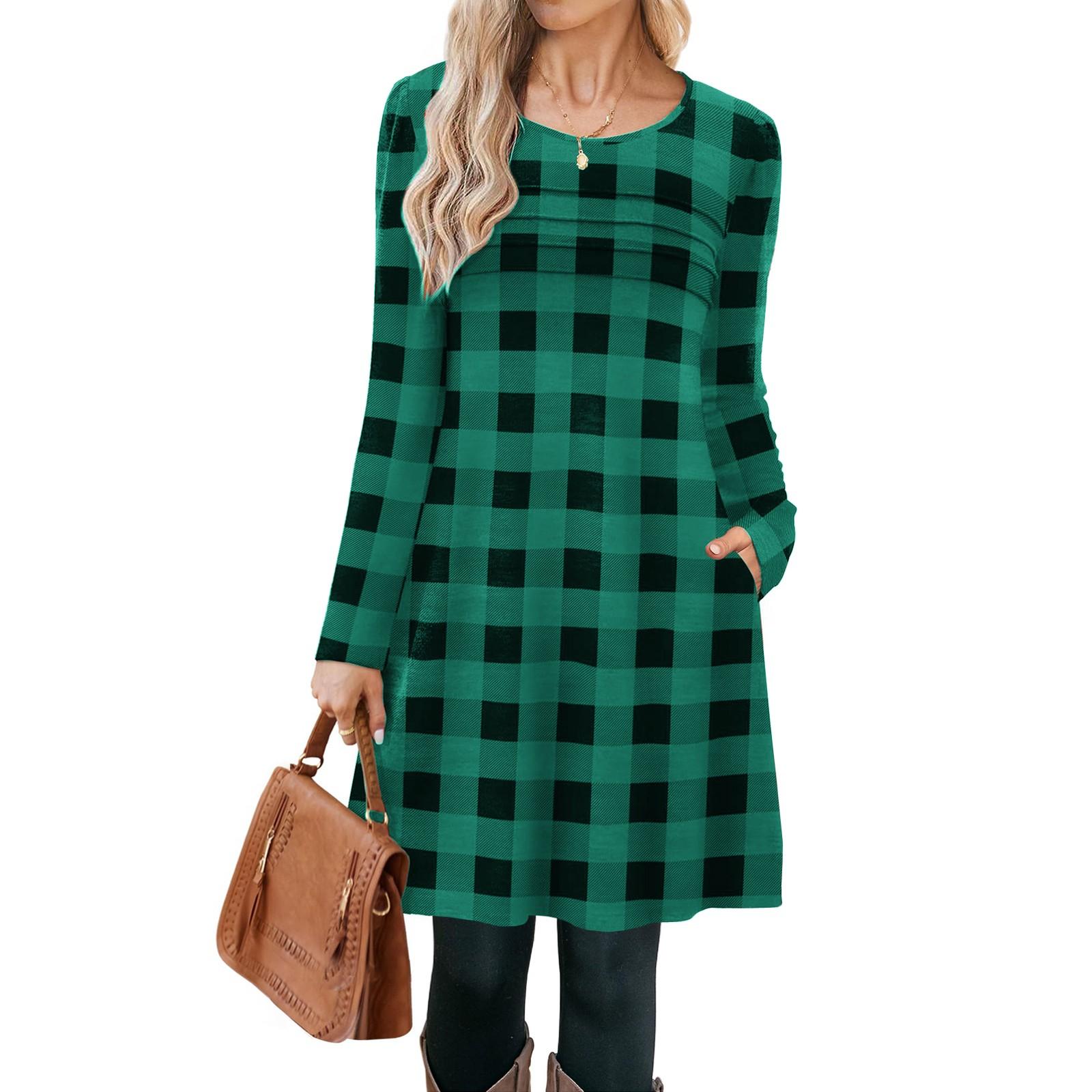 

Женские повседневные модные платья с длинным рукавом, с графическим принтом, винтажные, с карманами L зелёный