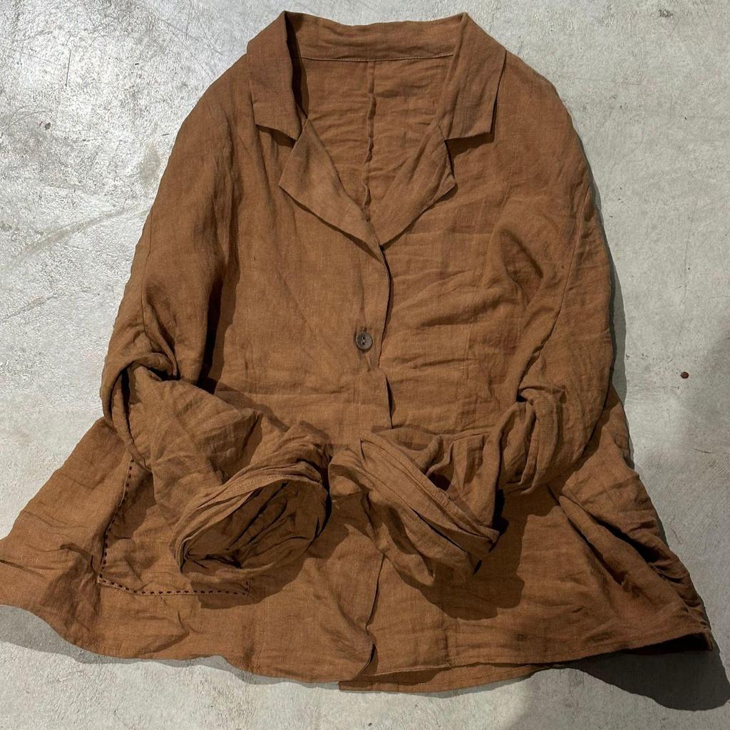 Johnature Frau Frühling Casual Langen Ärmeln Einfarbig Vintage Einreiher Retro Persönlichkeit Mäntel