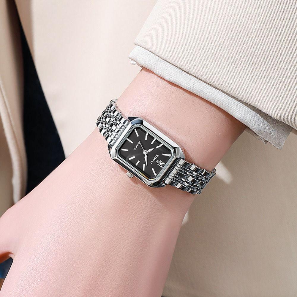 Quartz Women Wristwatch Folding buckle Strap Watch Hot Quartz Watches  Women Silver-Black
