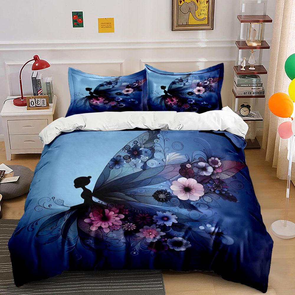 Fairy Floral Decorative Set Bedding Set with 1 Duvet Cover 2 Pillowcases Single Double King Queen, Gift