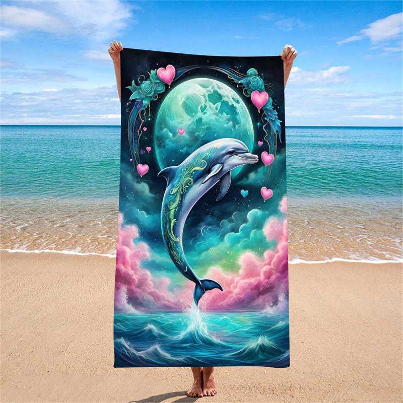 

1PCMagical Moon Dolphin Beach Towel, Quick Dry Sand Free Oversized Microfiber Towel W40*H60(CM)