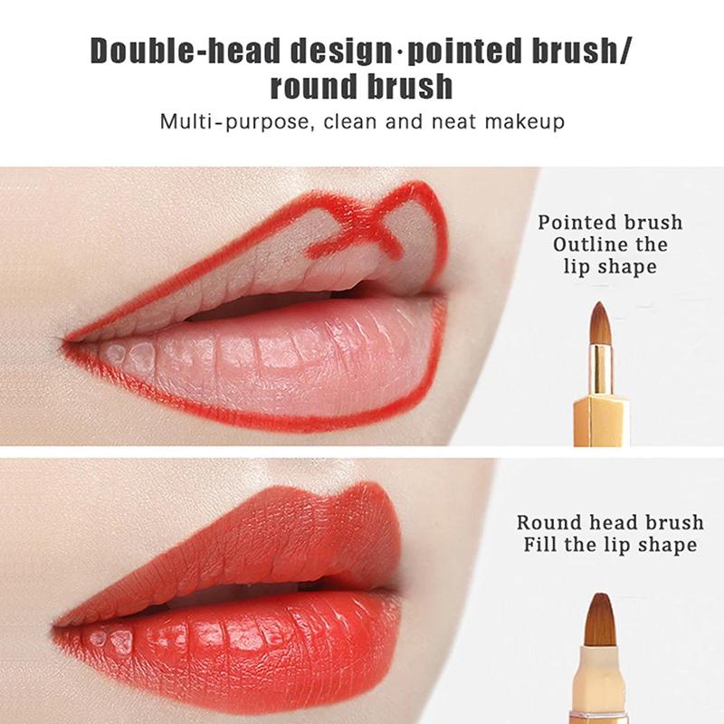 Tool Soft Portable Retractable Lip Brush Double Head Makeup With Cover Lipstick Concealer Brushes Beauty