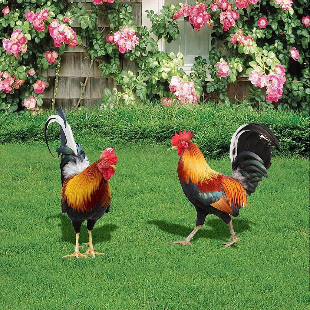3D Rooster Acrylic Mirror Yard Art: Creative Outdoor Garden Decoration