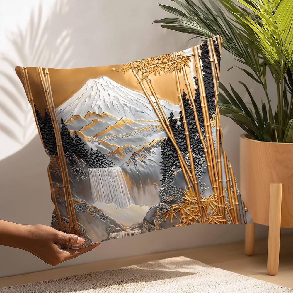 Golden Tree And Moon Abstract Painting Pillow Case Sofa Decorative Home Double-sided Printing Short Plush Cushion Pillow Cover