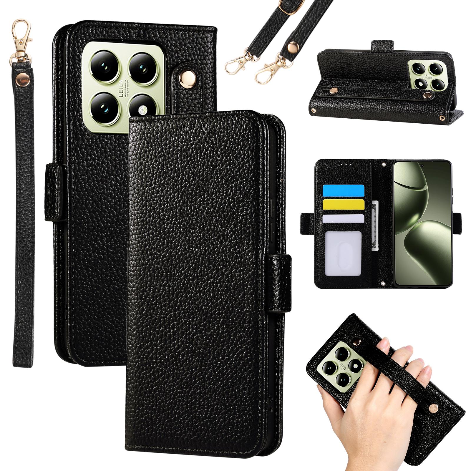

For Xiaomi 14T Leather Case RFID Blocking Shockproof Wallet Phone Cover with Straps B