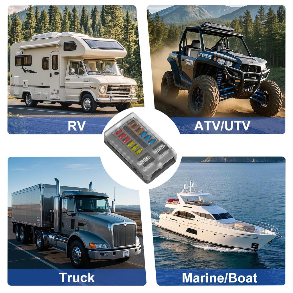 12 Way Fuse Block /24V ATO/ATC Fuse Block with 24 Fuse LED Indicator for Car, Boat, RV, Truck