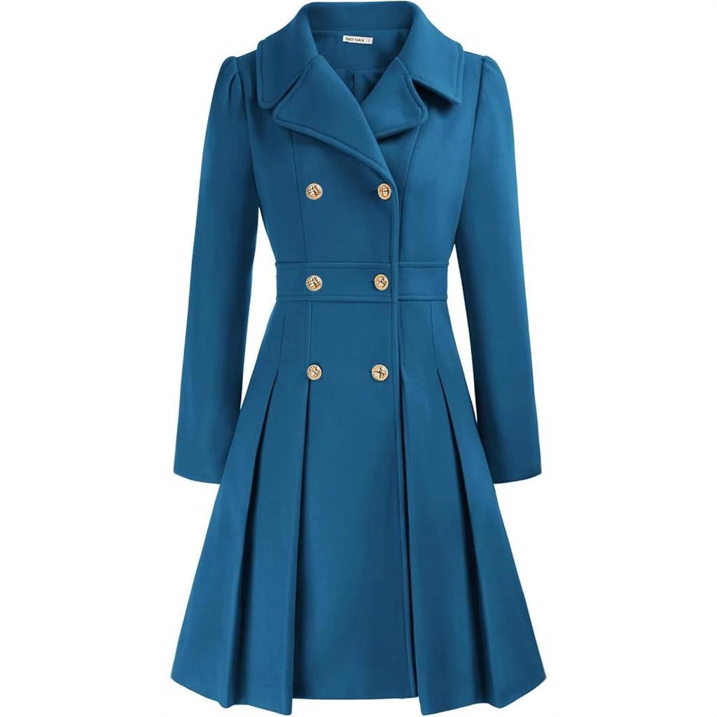 Pink Double Breasted Belted Trench Coat with Notch Lapel and Gold Buttons