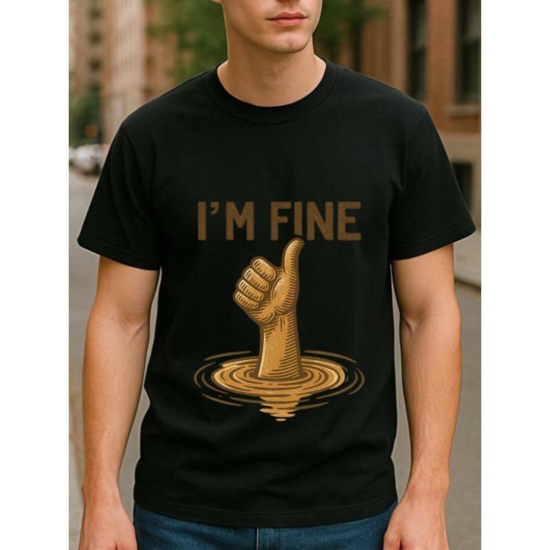European Size Men'S Funny Thumbs Up Graphic T-Shirt - with Print, Breathable Loose Fit Casual Short Sleeve Round Neck Tee for Casual Attire All-Season