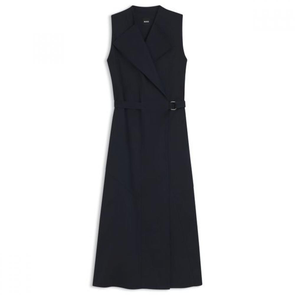 BoSS Women S adjuStable Belt Stretch Cotton Wrap dreSS Dark Blue