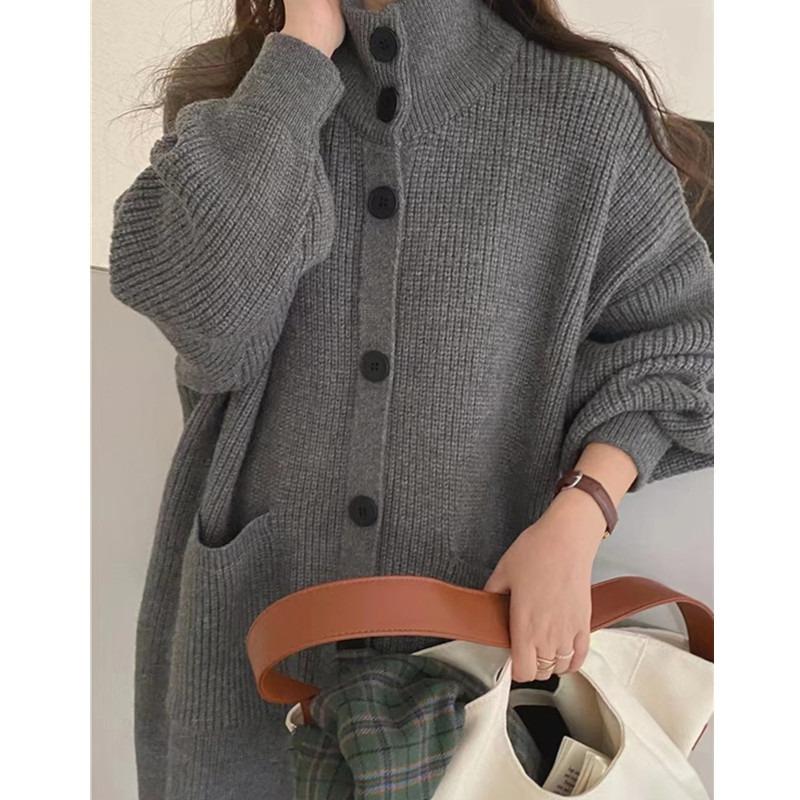 Herbst Winter Mode Rollkragen Strickjacke Damen Pullover Einreihig Einfarbig Lässig Locker Langärmlig Strickjacken Büro Elegant Mäntel