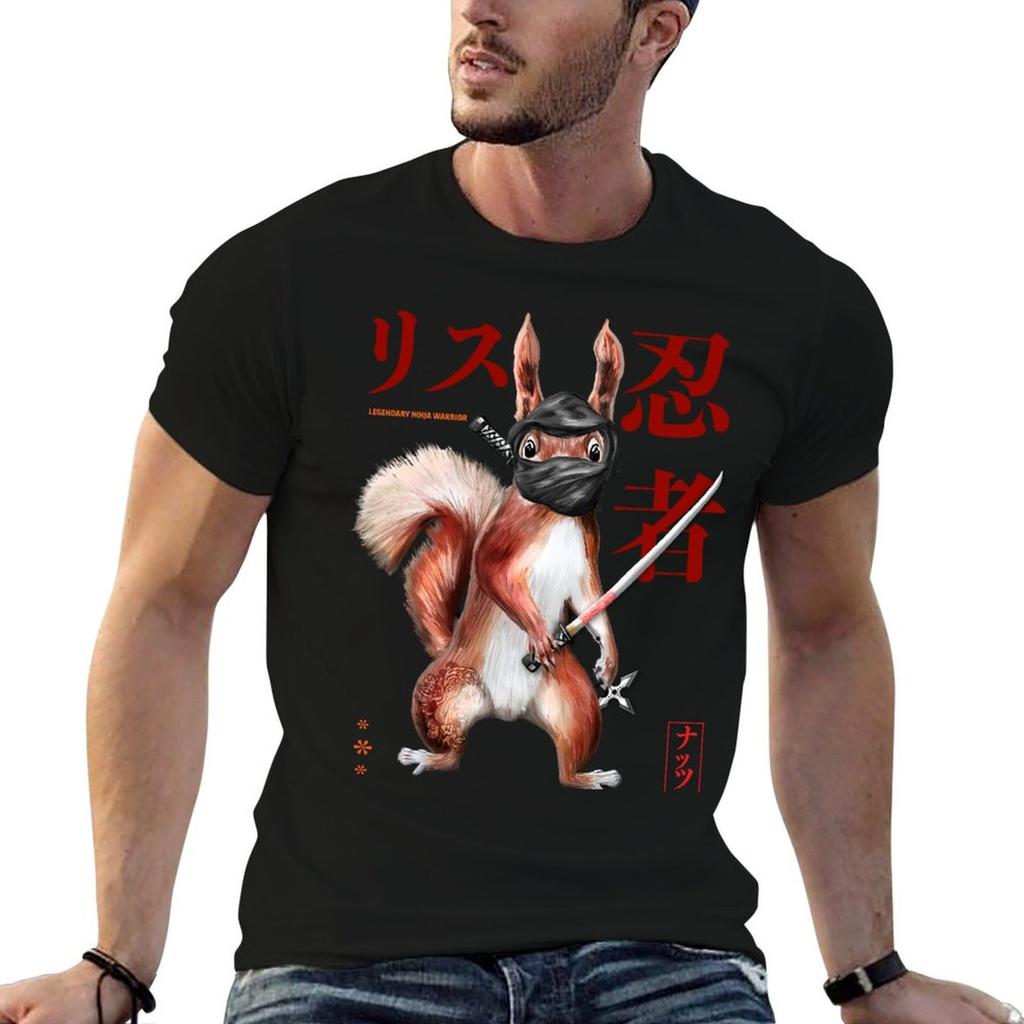 Japanese Anime Ninja Squirrel Cute Gift for Animal and Japanese Aesthetic Lovers TShirt Work Outdoor Short Sleeve Tee