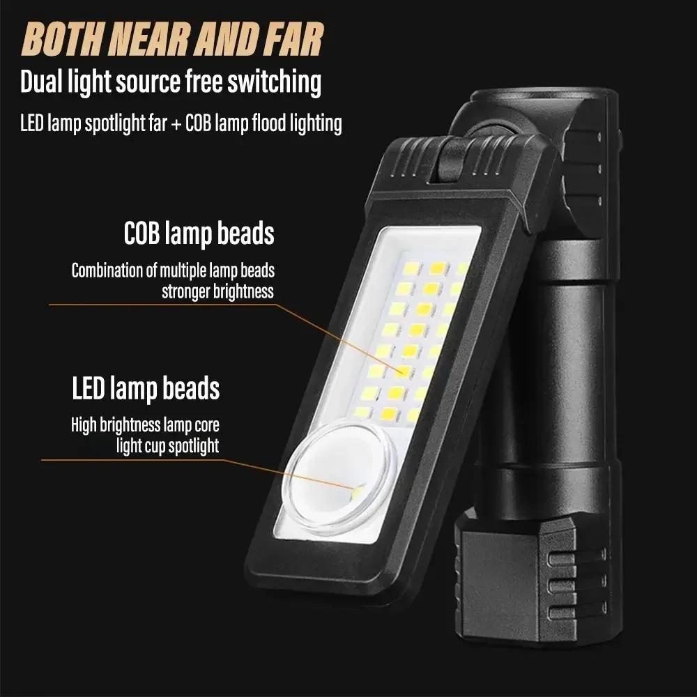 Rechargeable Camping LED Flashlight Work Light with Headband and Hook Headlamp Waterproof 6 Lighting Modes Suitable Night Work