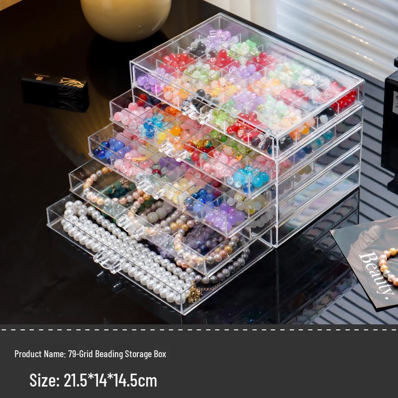 Large Multi-Layer Transparent Compartment Glass Bead Jewelry Storage Box