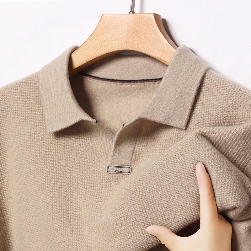 Men`s Thick Wool-Cashmere Polo Sweater with