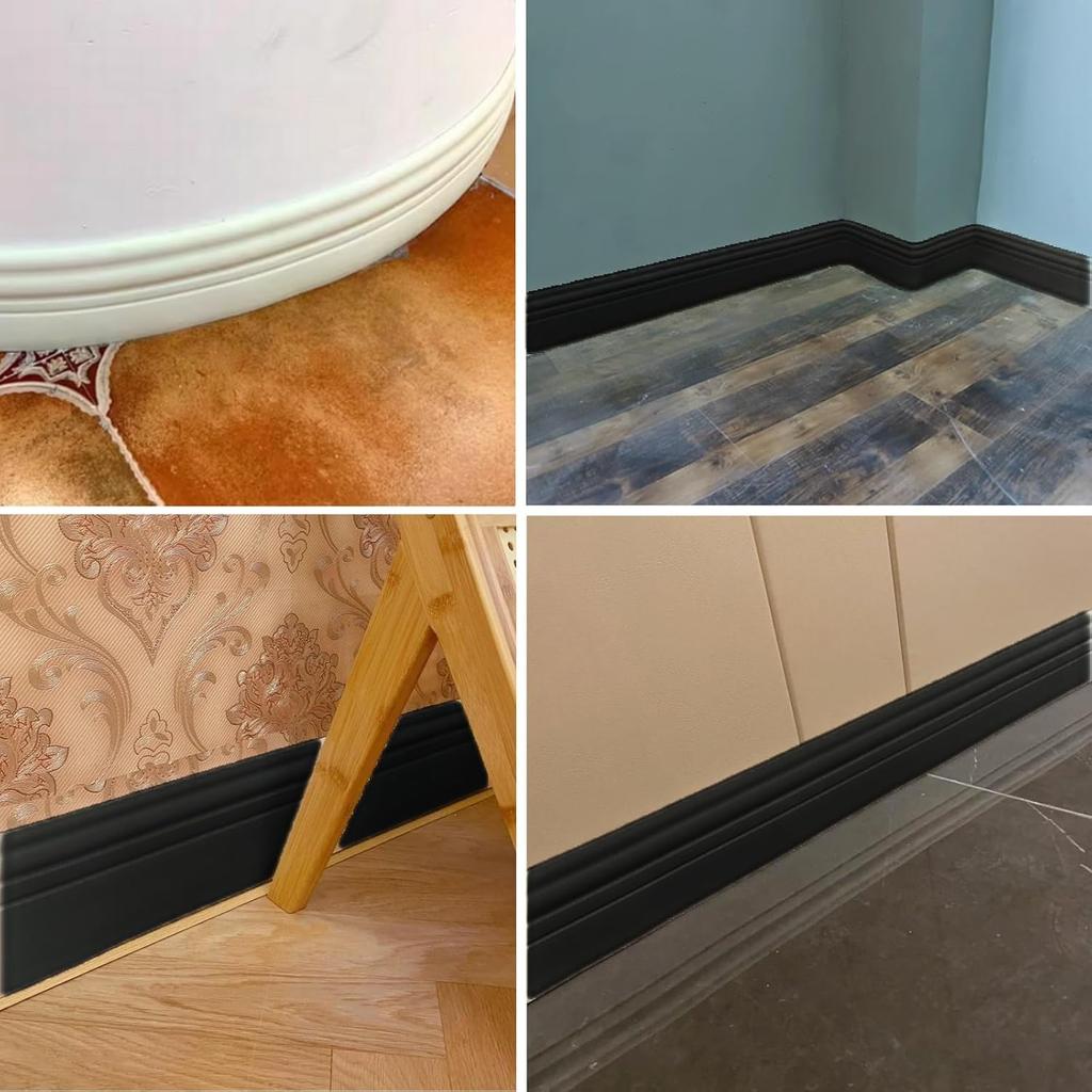 6.56Ft Flexible Wall Base Moulding Trim, Peel and Stick Rubber Baseboard Molding,4Inch Wide Flexible Molding Vinyl Wall Base Cove Base