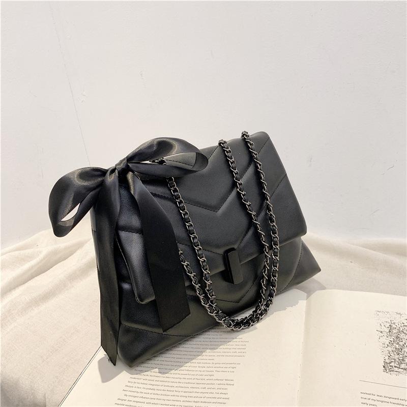 Simple Ladies Crossbody Bag Ladies Scarf Bow Shoulder Bag Fashion Hundred Crossbody Bag Lombard Decoration PU Material
