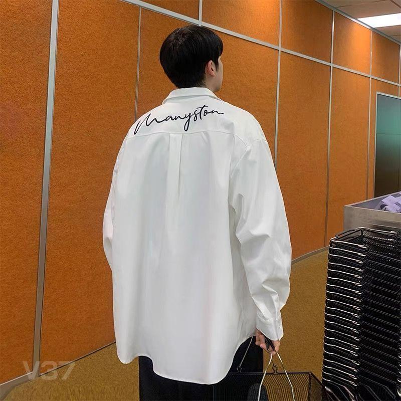 Korean Version Embroidery Handsome Trend Street Casual Fashion Versatile Popularity Long Sleeved Men's Shirt Summer Style 2024