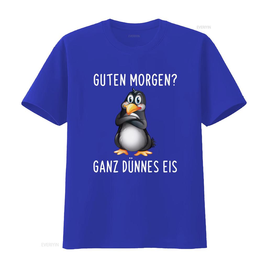 Good Morning Guten Morgen Funny Grouch Penguin T Shirt with Ganz Dunnes Eis Print vintage Washed Unisex Versatile Casual