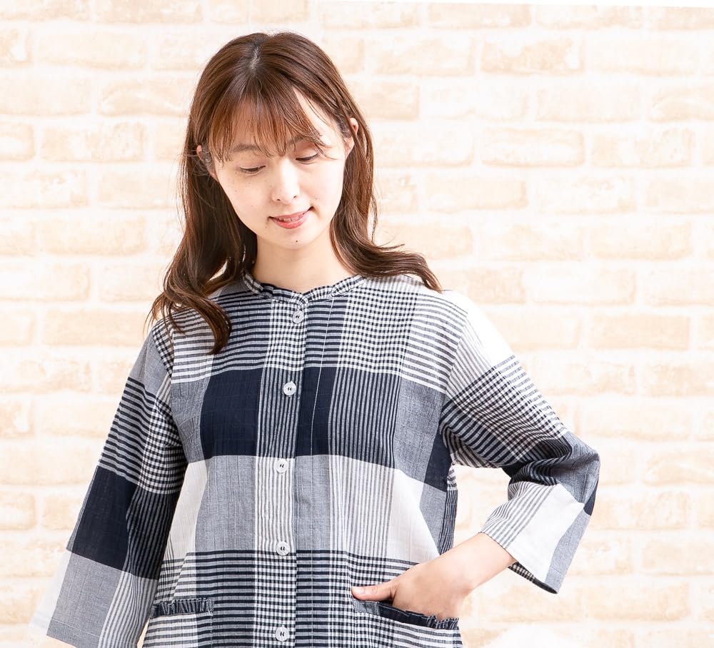 Eye Pant Open Smooth and Cool Willow Room Sizes K's Women's 3/4 Sleeve, 9/10 Pants, Front, Summer, Skin-Friendly 100% Cotton, Check, Nightwear,