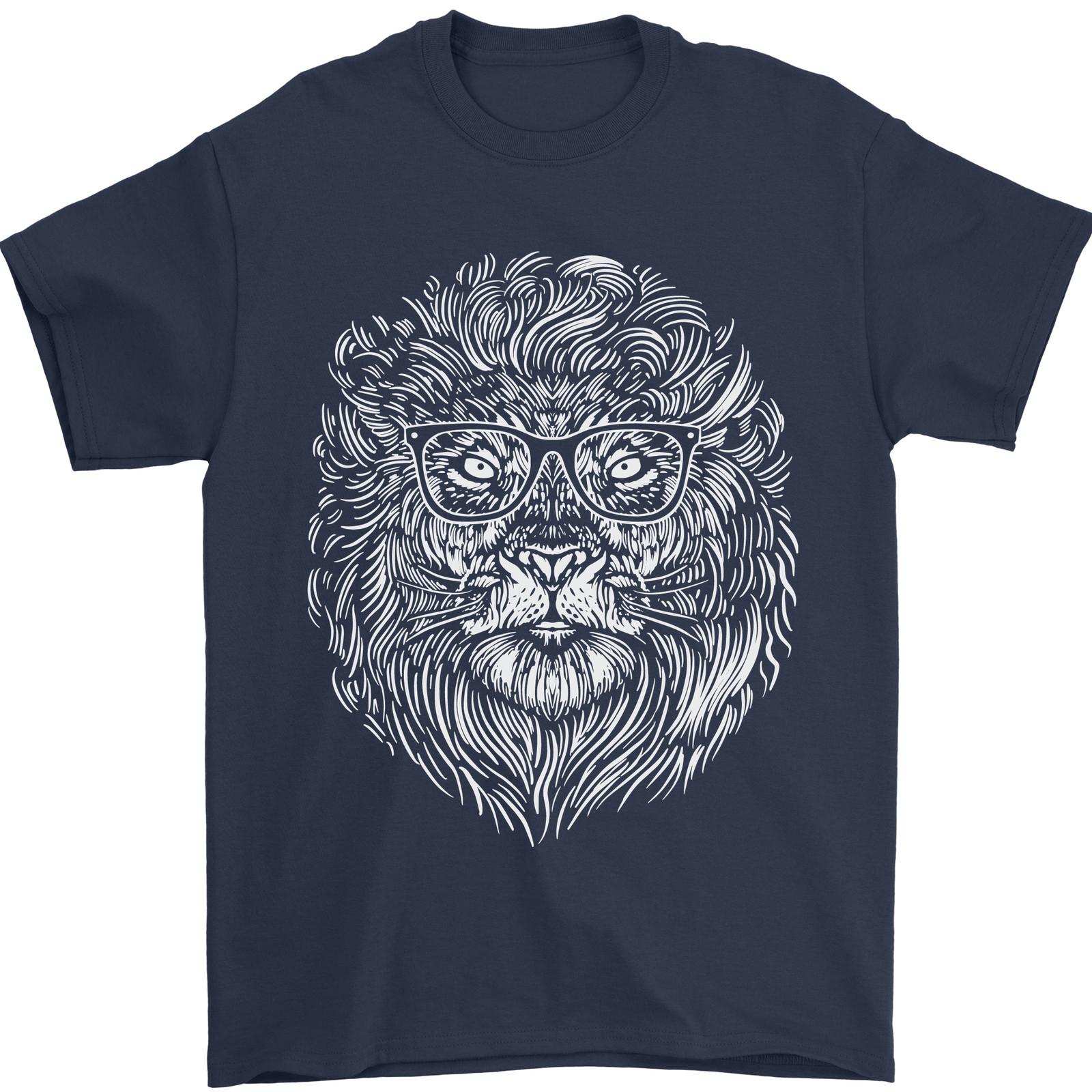 Funny Hipster Lion Mens T-Shirt 100% Cotton L