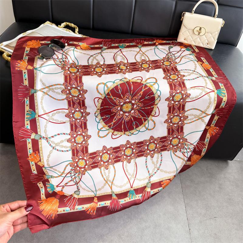 European retro knot simulation silk high-end large square scarf silk scarf printed shawl scarf sunscreen scarf headscarf scarf