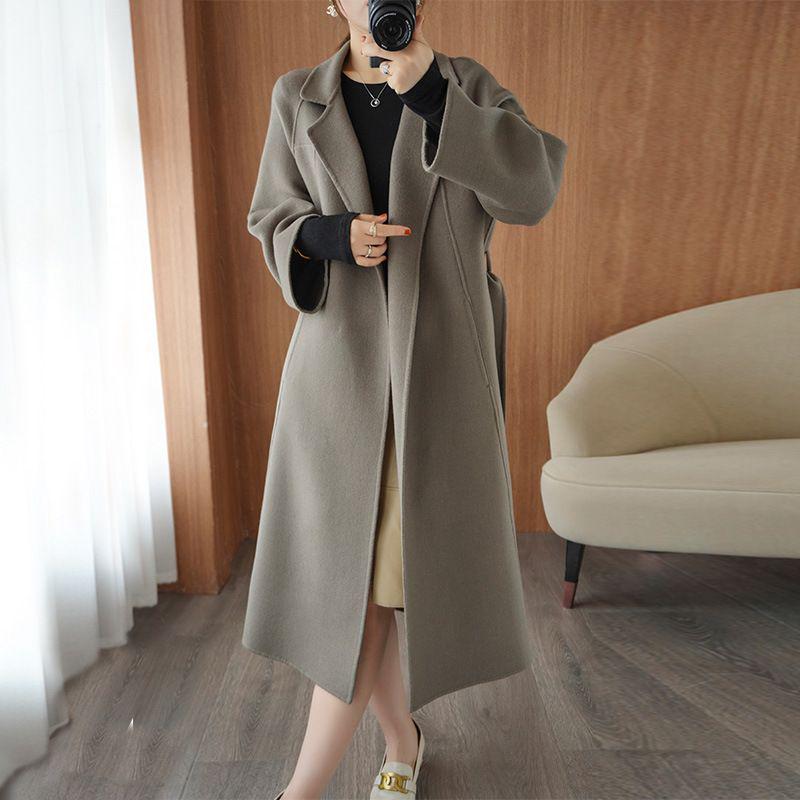 Women's Korean Style Mid-Length Double-Sided Woolen Coat - Autumn/Winter 2022 Collection, White
