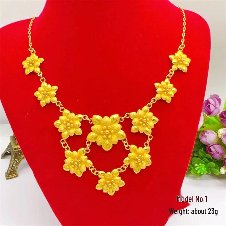 Gold-Plated Vietnamese Sand Necklace - Multi-Flower Design for Women