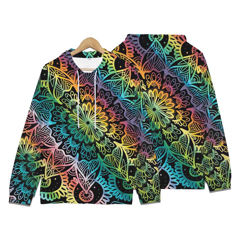 

Осенние винтажные толстовки с принтом тотемного цветка 3D для мужчин и женщин, модные повседневные толстовки с капюшоном большого размера, пуловеры, спортивная одежда 6XL