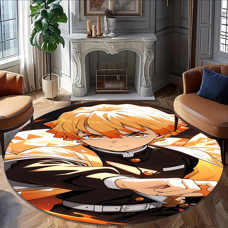 1pc Agatsuma Zenitsu Carpet, Round Rug, Comfortable, Suitable for Entryways, Living Rooms, Office, And Bedrooms, Christmas Decoration